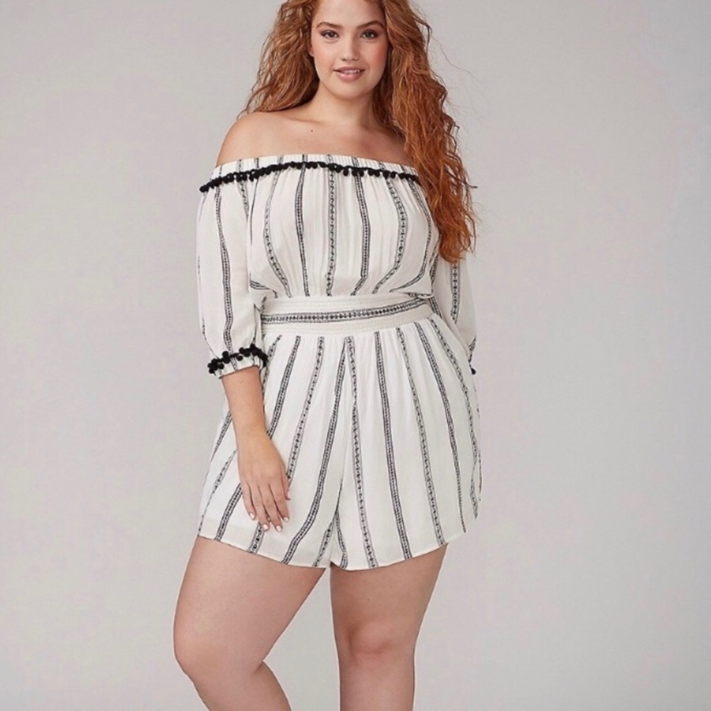 LB Black and White Fast Lane Romper w/Pom poms